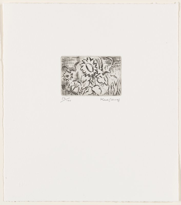 Sunflowers and Moon, from Eldindean Press XVII by XVII, Karl Schrag, 1985