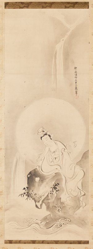 White-Robed Kannon [center of a triptych of White-Robed Kannon and Cranes], Attributed to Kano Tan'yū, 1664