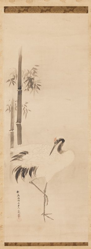 Crane with Pine [left of a triptych of White-Robed Kannon and Cranes], Attributed to Kano Tan'yū, 1664