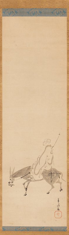 Yushanzhu Riding a Donkey [right of a pair of Zhenghuangniu and Yushanzhu], Kano Dōun, 17th century