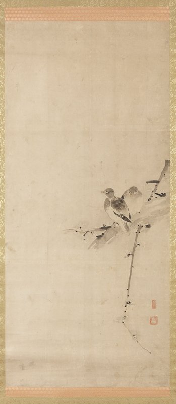 Doves on a Plum Tree [right of a triptych of Doves, Hermit, and Kingfisher], Setsuzan, 17th century