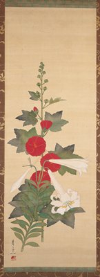 Hollyhock and Lilies, Suzuki Kiitsu, first half 19th century