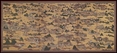 Dokumentasi “Scenes in and around Kyoto”; Six-panel folding screen, ink, color, and gold on paper. Minneapolis Institute of Art.
