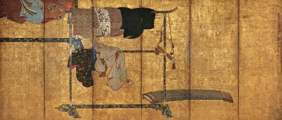 Dokumentasi “Whose Sleeves?”; Six-panel folding screen, ink, color, and gold on gilded paper. Minneapolis Institute of Art.