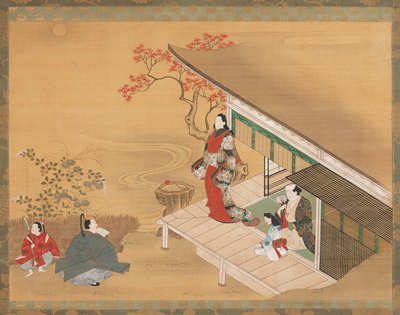 Dokumentasi “Beauty on a Veranda (“Visiting Kawachi” from the Tales of Ise)”; Hanging scroll (nikuhitsu), ink, color, and gold on silk. Minneapolis Institute of Art.