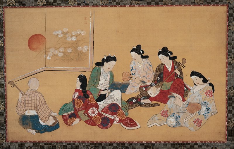 楽器を弾く人　額縁入り　絵画　by M.Onishi Musical Party, Hishikawa Moronobu | Mia