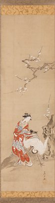 Parody of a Beautiful Woman as Rin Nasei (Ch. Lin Hejing) with Crane, Kawamata Tsunemasa, mid 18th century