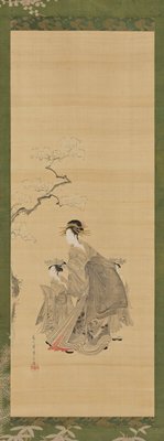 A Courtesan and her attendants under a cherry tree, Hosoda Eishi, 1790s