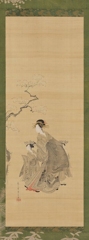 A Courtesan and her attendants under a cherry tree, Hosoda Eishi, 1790s