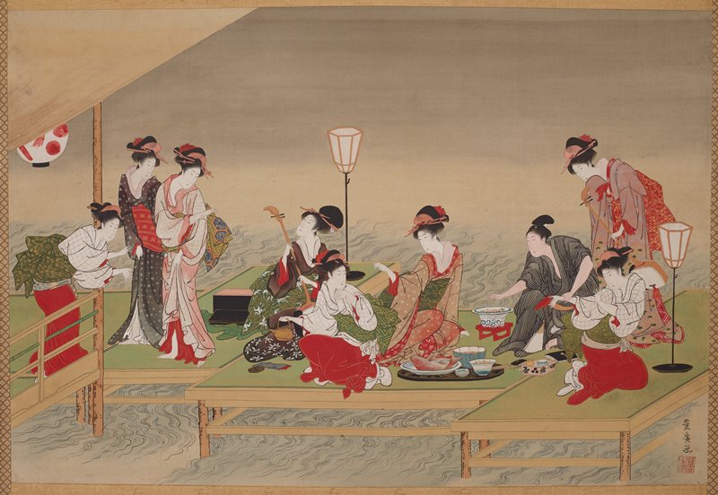 Summer Party on the Bank of the Kamo River, Utagawa Toyohiro, around 1800