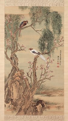 Two Magpies on Willow and Peach Trees, Yosa Buson, 1774