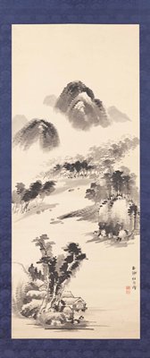 River Landscape and Distant Mountains, Kuwayama Gyokushū, 18th century