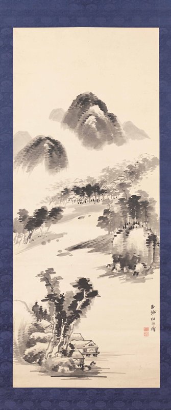 River Landscape and Distant Mountains, Kuwayama Gyokushū, 18th century