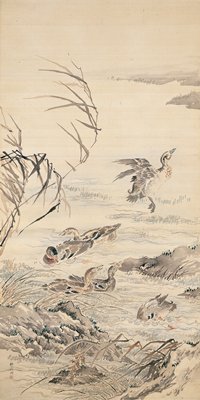 Geese in Autumn Stream, Tsubaki Chinzan, mid 19th century