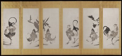 Roosters and Hens [left of a pair], Itō Jakuchū, Second half 18th century
