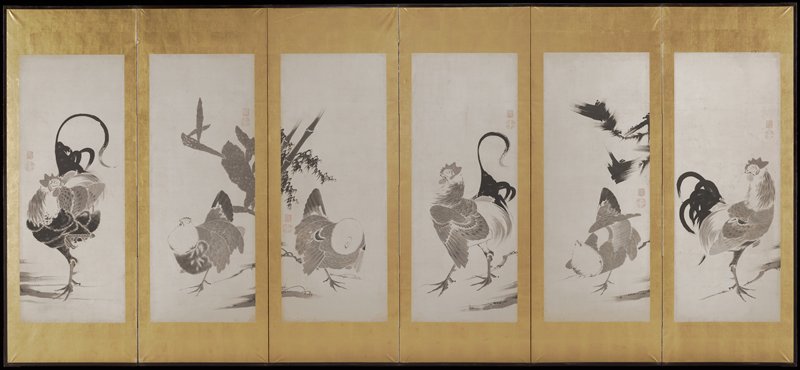 Roosters and Hens [left of a pair], Itō Jakuchū, Second half 18th century