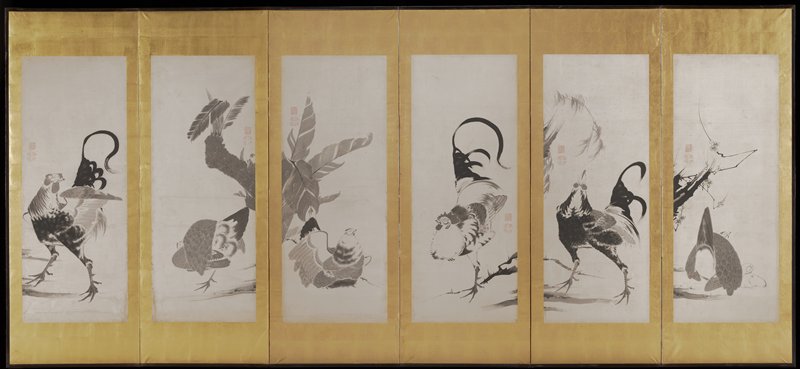 Roosters and Hens [right of a pair], Itō Jakuchū, 18th century