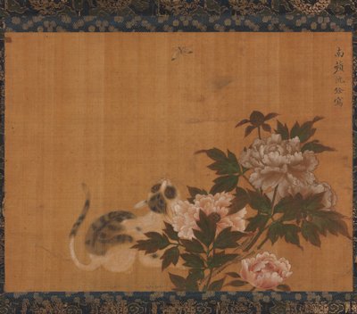 Cat  and Butterfly among Peonies, Shin Sen, c. 1732