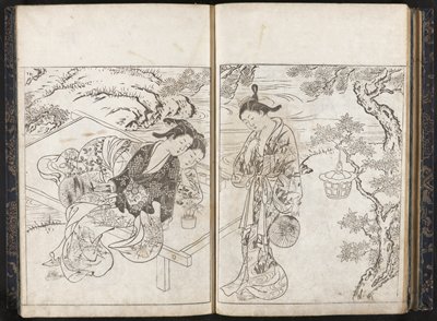 Dokumentasi “Picture Book of the Evergreens (Ehon tokiwagusa), vol. 1–3”; Woodblock printed book, ink on paper. Minneapolis Institute of Art.