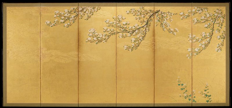 Cherry [right of a pair of Cherry and Willow], Hasegawa School, first half 17th century