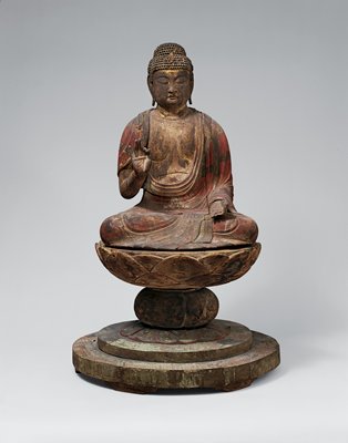 Dokumentasi “Amida, the Buddha of Infinite Light”; Japanese cypress with polychrome and gold. Minneapolis Institute of Art.