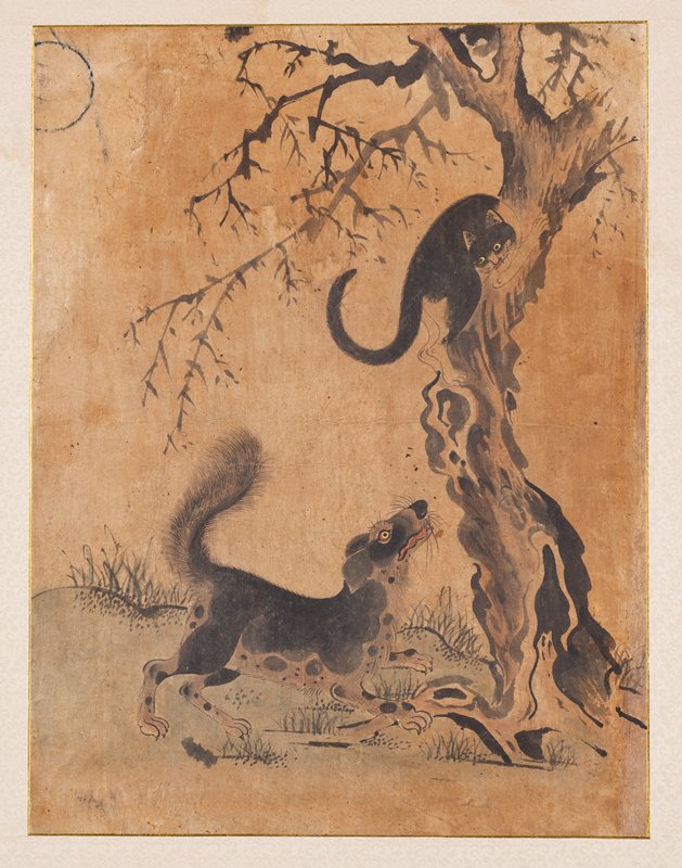 Dog Treeing  a Cat, 19th century