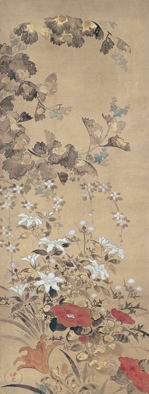 Flowers of Summer [right of a pair of Flowers of Summer and Autumn], Tawaraya Sōsetsu, first half 17th century
