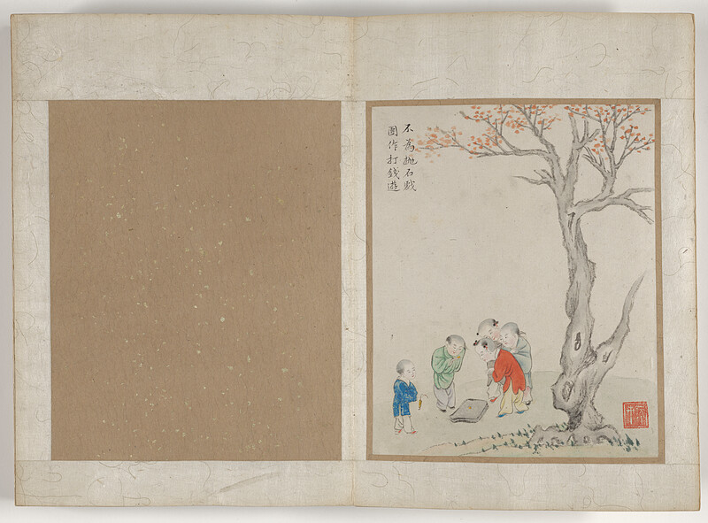 Children playing a game with gold beads or coins, Wang Qinyun, late 18th century