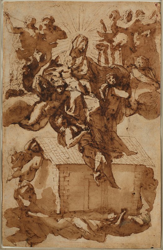The Miracle of the Santa Casa of Loreto (recto); The Virgin and Child Carried by Angels (verso), Pietro Antonio de' Pietri, c. 1700