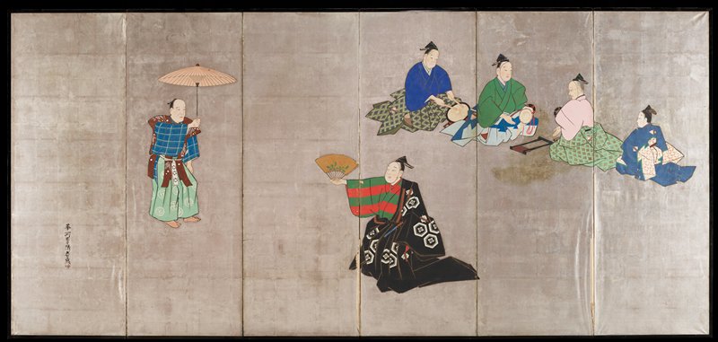 Scenes from Kyōgen Theater [left of a pair], Fukushima Chikaharu, mid 19th century