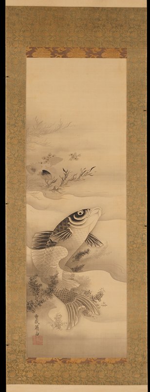 Carp [left of a triptych of Taigong Wang, Dragon, and Carp], Soga Shōhaku, c. 1760–80