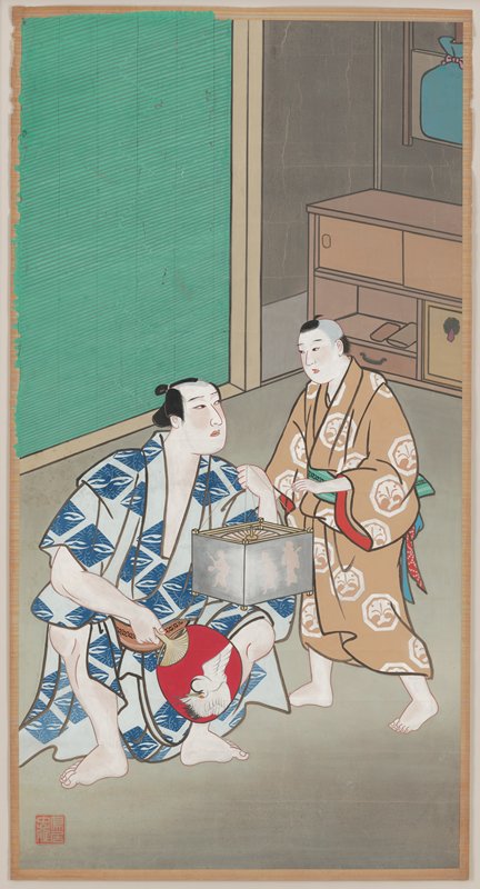Theater signboard depicting a scene from the play Oyako tōrō, Torii Tadamasa, 1961