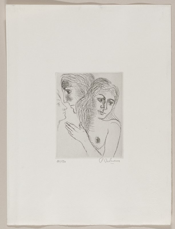 [Woman, and two faces in profile], Paul Delvaux, c. 1971