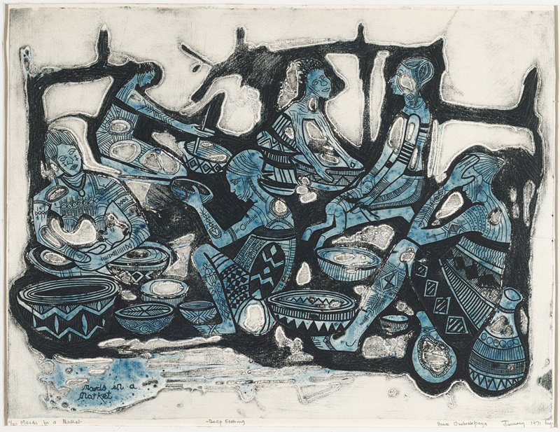 Moods in a Market, Bruce Onobrakpeya, 1971