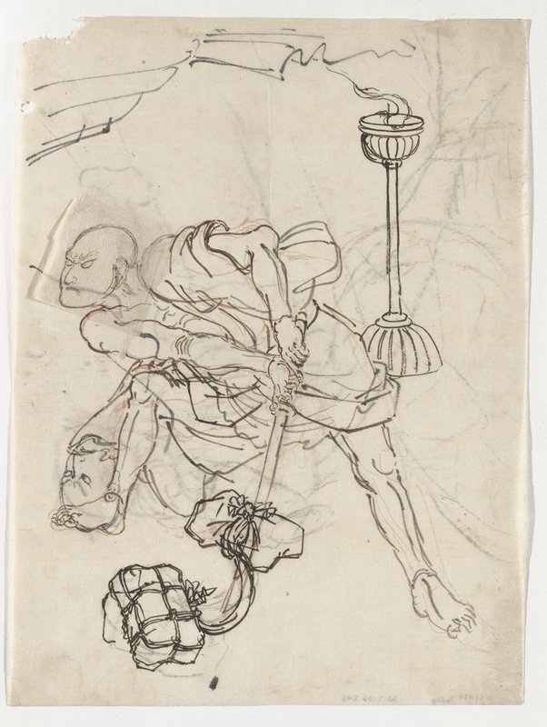 Study of a warrior wielding his sword, Цукиока Ёситоси, 1860-е