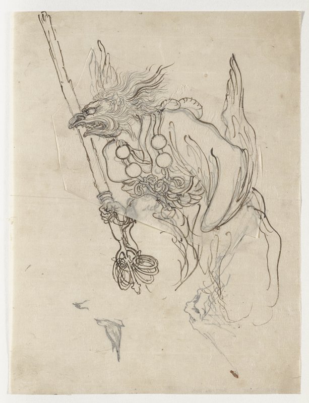 Study of a mountain goblin (tengu) dressed as a hermit (yamabushi), Цукиока Ёситоси, 1860-е