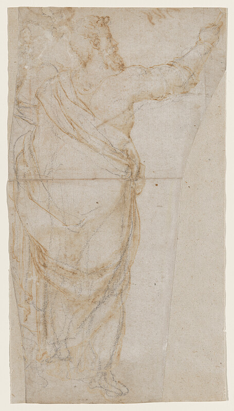 Moses and the Crossing of the Red Sea (recto); A Pope Kneeling Before Christ as Salvator Mundi (verso), Taddeo Zuccaro, 16th century
