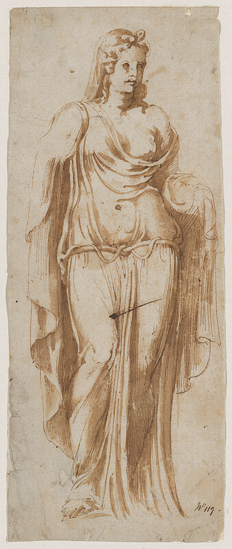 Study of an Antique Draped Statue ('Venus Genetrix', with Roman Belt), Attributed to Battista Franco, c. 1549–50