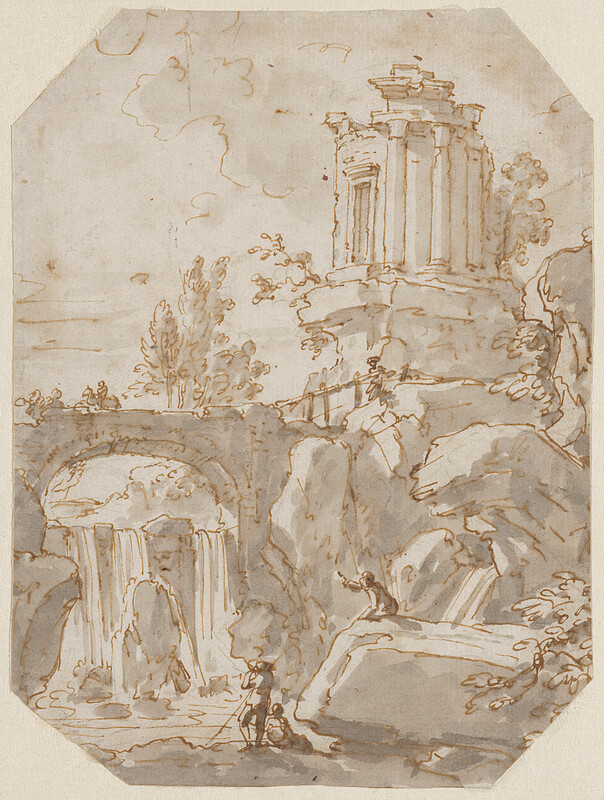 View of the Temple of Vesta at Tivoli with Waterfalls, Giuseppe Zocchi, 18th century