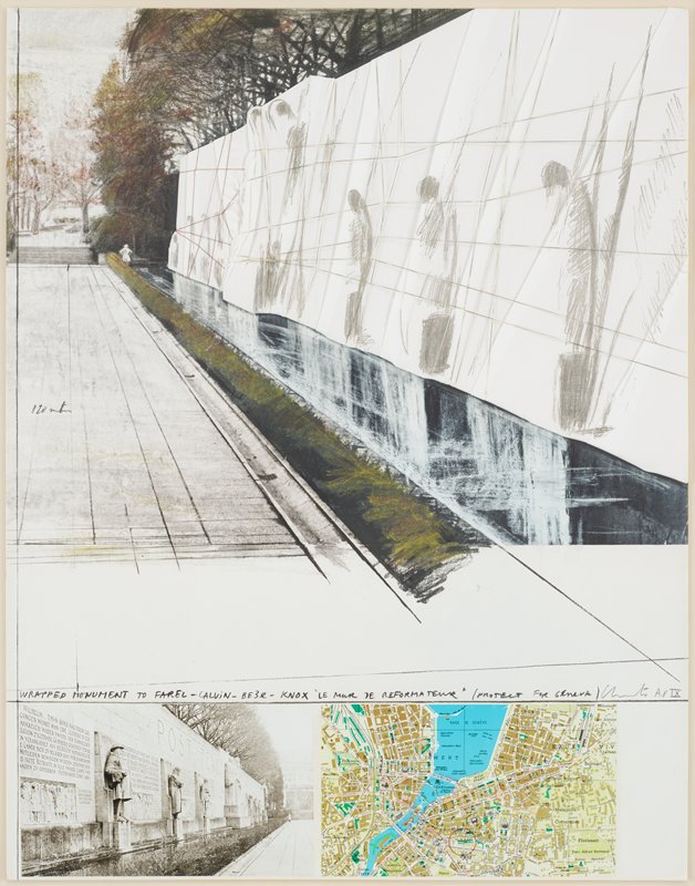 Wrapped Mur des Réformateurs, Project for Geneva, Christo, 1977