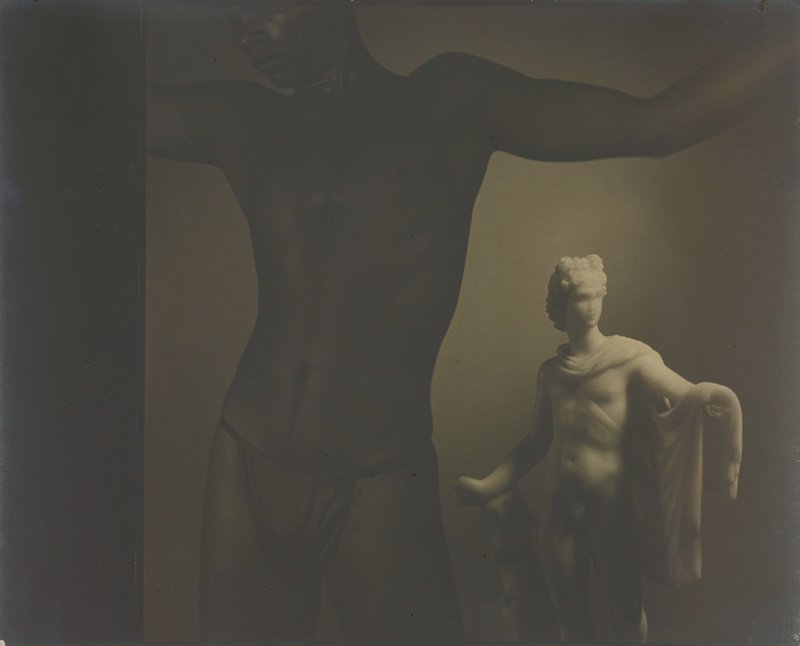 Untitled (Male Torso with Statue), Lionel Wendt, c. 1936–1939