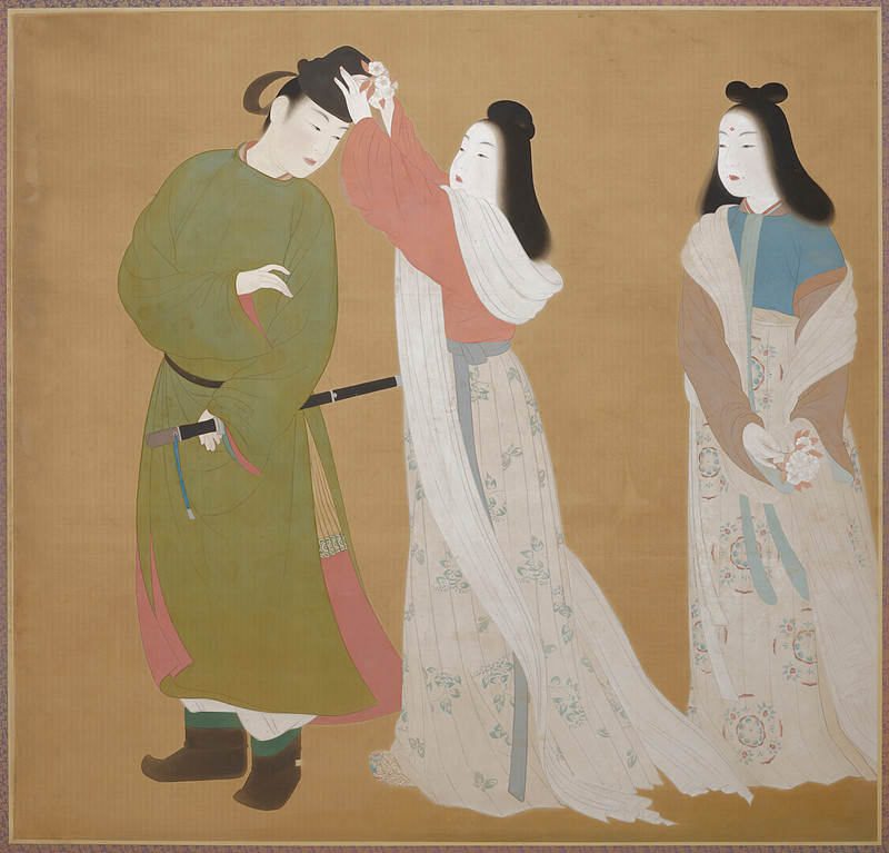 Adorning a Man's Hat with Flowers, Yoshikawa Kanpō, c. 1948
