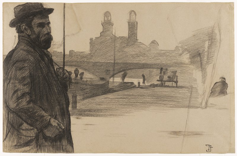 Man along the Seine with a View of the Old Trocadéro, Pierre-Paul Jouve, c. 1903