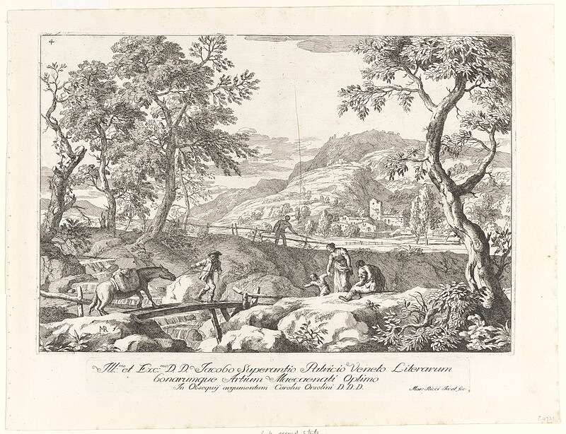 Landscape with a Man Leading a Horse across a Bridge, Marco Ricci, 1723–1730
