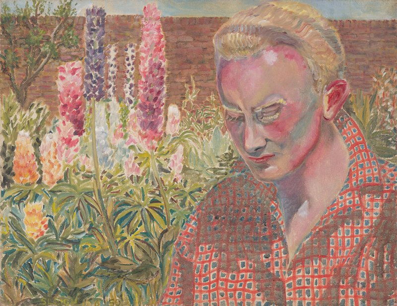Lawrence in the Garden at Blackheath Park with Lupins, Sylvia Sleigh, June 1, 1950