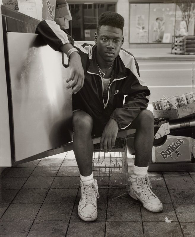 A Young Man with his Hotdog Cart, Rochester, NY, Dawoud Bey, 1989