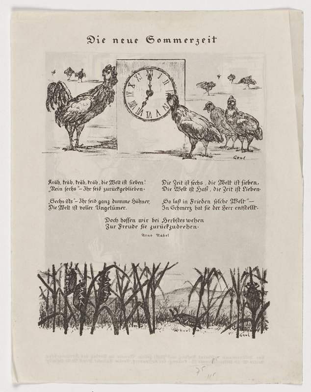 Die neue Sommerzeit (The New Summertime) (recto) and The Ride (Die Fahrt) (verso), page from Der Bildermann, August Gaul, May 1916