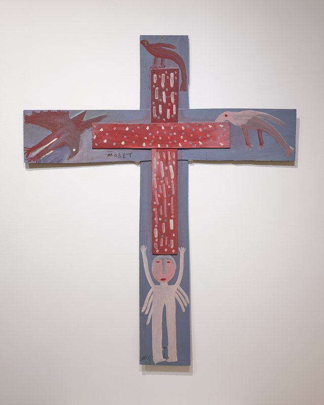 Cross of a White Jesus with a French Bird, a Mountain Bird, and Pinto Bird, Mose Tolliver, 1987