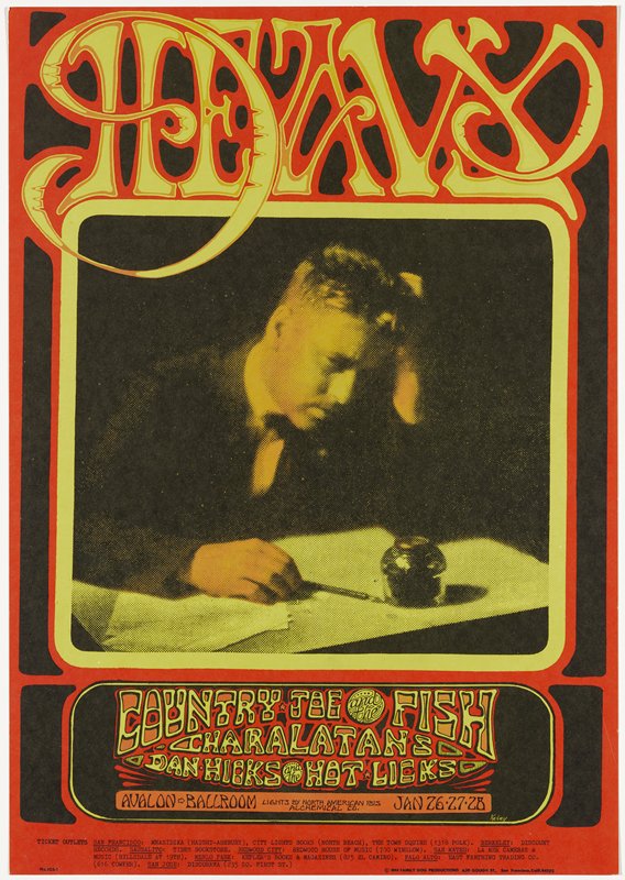 Country Joe and the Fish, Charlatans, Dan Hicks and His Hot Licks, Avalon Ballroom, January 26-28, 1968, Alton Kelley, 1968
