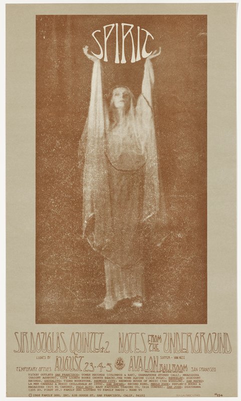 Spirit, Sir Douglas Quintet + 2, Notes from the Underground, Avalon Ballroom, August 23-25, 1968, Stanley Mouse, 1968